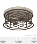 Round Rustic Flush Mount Ceiling Light In Onyx Bengal Finish Dimmable And Medium Size For Bedrooms Kitchens Foyers Bathrooms Durable Steel Construction Perfect For A Cozy Farmhouse Vibe And Everyday Living, showcasing lattice detail and E26 bulb base.