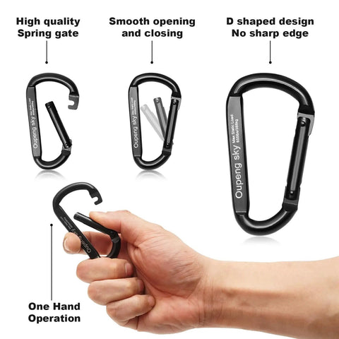 Beefy 2-Pack 3-Inch Heavy-Duty Carabiner Clips 855 Lb Rating Non-Locking Spring Hook Carabiners with black D shape and hand operation