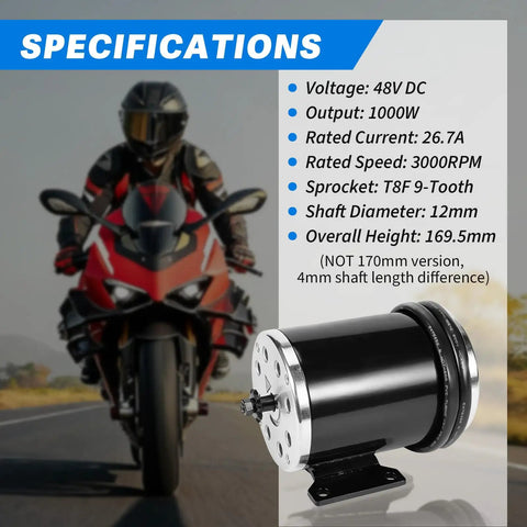 48V Brushed Motor 1000W Power Unit With 9 Tooth Gear for Electric Scooters E Bikes Motorcycles Mini Bikes Go Karts ATVs Drift Trikes and More Beefy Workhorse With Broad Vehicle Compatibility