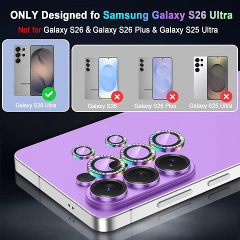 Galaxy S26 Ultra Camera Lens Protector 9H Hardened Glass With Ultra Thin Design And Aluminum Ring Metal Lens Cover