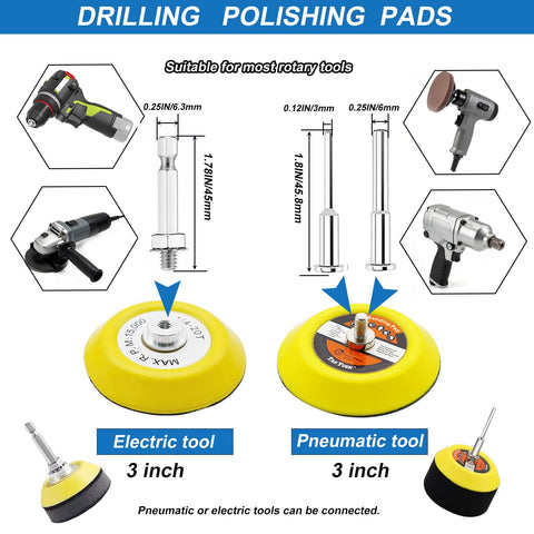 All In One 160 Pieces 3 Inch Sanding Discs Polishing Kit with pneumatic and electric tool attachments