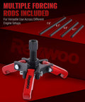 Harmonic Balancer Puller Kit For DIY Friendly Auto Repairs With Adjustable Three Jaw Puller shown with multiple forcing rods