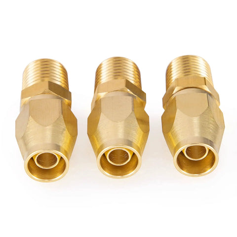All Brass Four Piece Reusable Fittings Set For Quarter Inch ID Hose And Quarter Inch NPT Rigid Barbed To NPT Connectors Corrosion Resistant