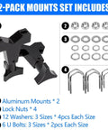 Hi Lift Jack Tube Mount For 1 To 2.5 Inch Tubing Fits Polaris RZR Offroad Rigs Universal Vehicle And Truck Adjustable High Lift Jack Mounting Aluminum With Stainless Hardware kit contents including mounts, nuts, washers, U-bolts.