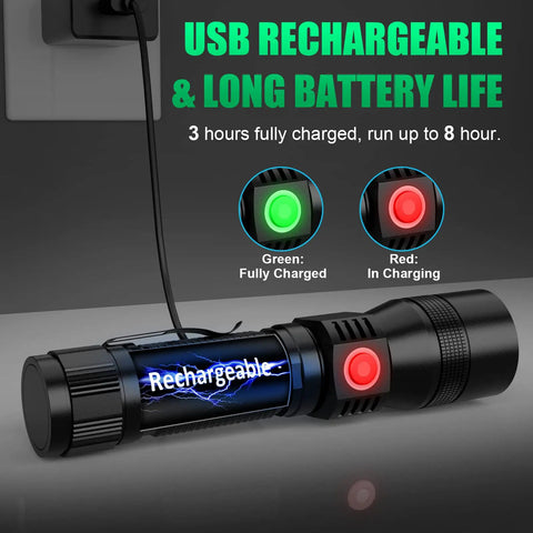 Rechargeable Tactical Flashlight With Magnetic Base And COB Work Light Ultra Bright LED Beam Four Modes High Low Strobe COB