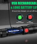 Dope 3 In 1 UV Black Light Flashlight With Magnetic Base charging with USB cable showing red and green indicator lights