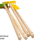 Kids Gardening Tool Set With Wood Handles 4 Piece Mini Garden Tools, colorful shovel, rake, and hoe with metal heads and wood handles