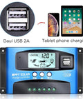 MPPT Solar Charge Controller 100A 12V/24V auto regulator with dual USB ports and large LCD display for home solar systems