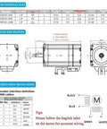 NEMA 23 57mm closed-loop servo motor kit technical drawing with front, side and back views and encoder wiring