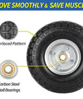 Flat Free Solid Tire And Wheel Set For Hand Trucks And Garden Carts, 10 Inch Diameter, side view with interlaced pattern and bearings