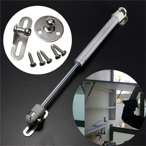 Two Pack Cabinet Door Lift Pneumatic Gas Spring Supports with adjustable hinge lift aid for cabinets and closets.