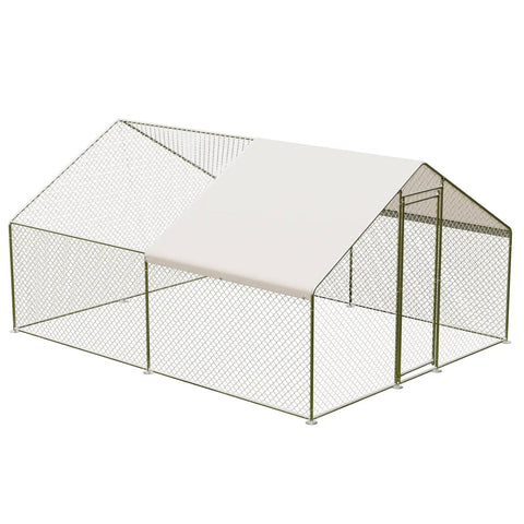 Heavy Duty Large Metal Chicken Coop With Cover Outdoor Run And Spire Roof Enclosure for Backyard Farm Housing Chickens Ducks and Rabbits