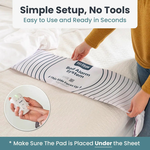 Bed Alarm System For Seniors With Wireless Sensor Pad And Pager Fall Prevention For Dementia Care, Long Range Alerts, Custom Volume Or Vibration, No Fuss Tool Free Setup, Easy Caregiver Monitoring, Peace Of Mind installed under sheet