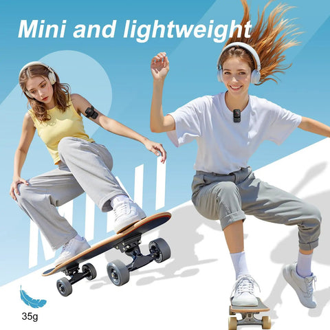 Two people skateboarding with 128GB Clip MP3 Player With Bluetooth 5.3, FM Radio, Voice Recorder, E-Book Reader