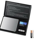Dope Portable Digital Pocket Scale 0.01g Precision, 1000g Max, Backlit LCD Display open with batteries shown