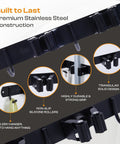 Heavy Duty Stainless Steel Broom Holder Wall Mount With 3 Racks And 4 Hooks, Waterproof Mop And Broom Organizer for secure grip.