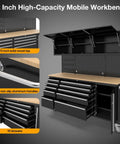 Top Shelf 72 Inch Rolling Tool Chest With 10 Smooth Drawers Solid Rubber Wood Top Mobile Workstation Featuring Built In Power Strip And Secure Locking System For Garage Pro Rigs close-up of drawers and aluminum handles.