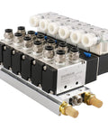 Six Port Pneumatic Solenoid Valve 4V210-08 AC 24V 2 Position 5 Way With Base Muffler And Quick Fittings Set in metal casing