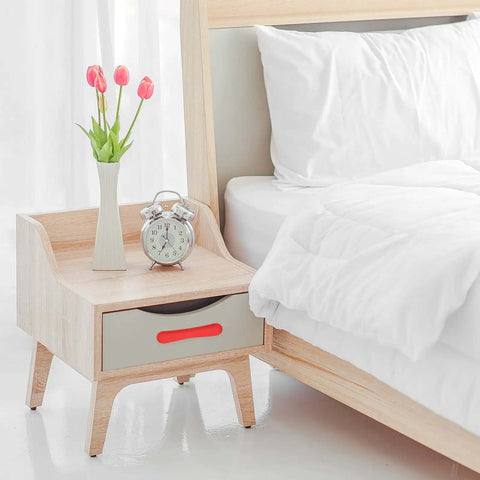 Bedroom nightstand with Four Pcs Soft Silicone Rectangle Cabinet Knobs With Double Hole Drawer Pulls In Bright Blue Include Eight M4 Screws