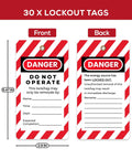 Front and back view of lockout tags from Lockout Tagout Safety Locks Set With 30 Keyed Different Padlocks And Two Keys Per Lock OSHA