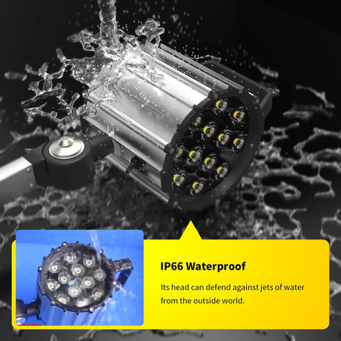 Waterproof Aluminum Alloy Work Light With Adjustable Long Arm For Lathe CNC Milling Drill Press And Workbench, 12W LED, water-resistant test