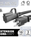 Super Tough 100 Ft Indoor Outdoor Waterproof Extension Cord 16/3 Gauge SJTW Cold Resistant Outdoor Power Cable 3 Prong ETL Listed 10A 1250W Heavy Duty Black, connectors close-up