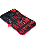 38 Piece Removal Tool Set For Panel Disassembly And Trim Clips Ergonomic Pry Tools in red case open with various tools inside