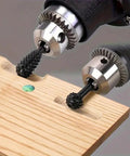 Two rotary tools using Five Piece Rotary Burr Set For Woodworking Metal Carving And Polishing With One Quarter Inch Shank on wood.