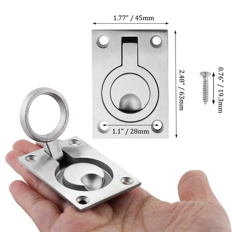 Two Pack Marine Boat Ring Hatch Pull Handle, Flush Mount Recessed Trap Door Pulls, 316 Stainless Steel Hidden Furniture Pull, hand held