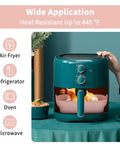 2 Pack 8 Inch Foldable Square Silicone Air Fryer Liners For 4 Qt To 6 Qt in oven with chicken, Grey and Pink, heat resistant