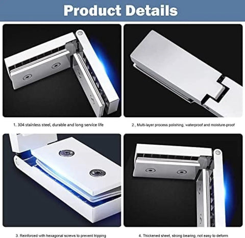 Durable 2 Pack 304 Stainless Steel Shower Door Hinges For 8-12mm Glass showing detailed construction and design