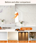 Before and after comparison of Premium Waterproof Marble Peel And Stick Wallpaper Slick Self Adhesive Decor Rolls on a wall.