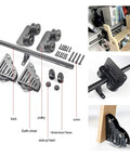 Hella Solid Sliding Ladder Hardware Kit With 3.3 Ft To 20 Ft Round Track and Smooth Gliding Floor Roller Wheels components layout.