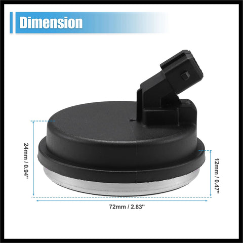 Side view of Ride Ready Rear Hub Bearing ABS Speed Sensor Cap For Kia Forte 2019 2023 And Hyundai Veloster, black, 72mm.