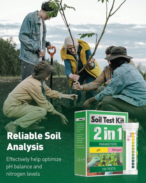 Gardening team using 2 In 1 Soil Test Kit For pH And Nitrogen With 150 Strips, Fast Easy To Use for soil analysis.
