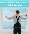 Man measuring window width for Extra Wide White Window Safety Guard For Kids And Pets No Drill Easy Install Tension Security Gate