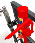 Heavy Duty Hydraulic Equipment Mover With Flow Back Handle Set Of 2, 4,000 Lb Capacity, red jack and handle detail
