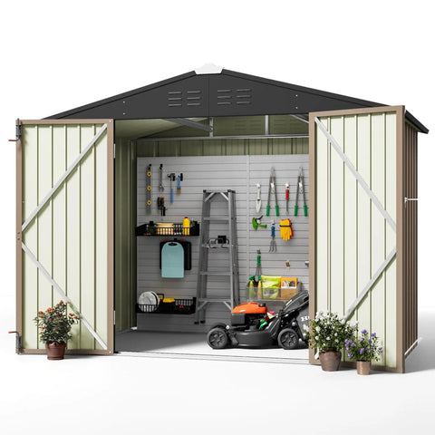 8x6 Foot Outdoor Storage Shed With Sloped Roof Metal Garden Tool Shed With Locking Door for Patio Storage Weatherproof