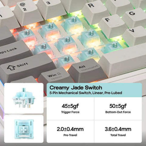 Top Shelf 75 Percent Wireless Mechanical Keyboard With Metal Volume Knob And Massive 8000 Mah Battery Triple Mode Sync showcasing creamy jade switches.