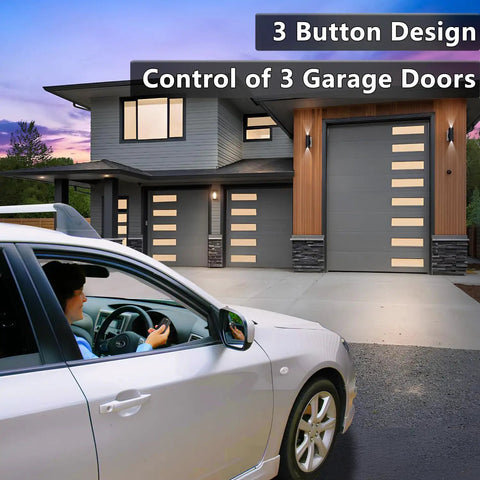 Driver inside car using 2 Pack 3 Button Universal Garage Door Opener Remote With Learn Button Colors for multi-door control