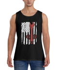 Hella Comfy Mens Tank Top With Dope American Flag Print And Super Breathable Sleeveless Tee For Kickass Gym Sessions, worn by a model.