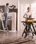 Lightweight Portable Table Saw Dishing Out Snappy Rip And Cross Cuts Without Breaking a Sweat in a home workshop setting.