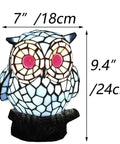 Blue Tiffany Style Stained Glass Owl Accent Table Lamp With Handmade Lampshade For Living Room Decor, 7 Inch Long, 9 Inch Wide
