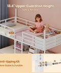 Triple Bunk Bed Space-Saving With House Shape For Kids, Twin Over Twin Over Twin, Metal Frame With 4 Storage Drawers, 13.4 Inch Guardrail