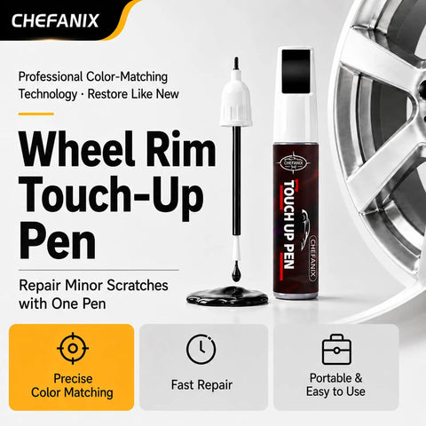 Light Silver Wheel Rim Touch Up Paint With Built In Brush For Knocking Out Curb Rash And Scrapes On Alloy Rims Plus Faster Five Minute Set For A Clean Showroom Grade Finish Daily displayed next to wheel rim.