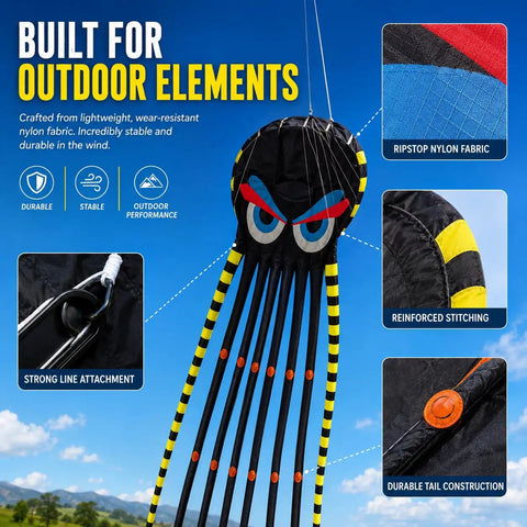 Giant 26 Foot 3D Octopus Kite With String In Blue Sky Foil Style For Easy Flying At The Beach A Jaw Dropping Ocean Creature