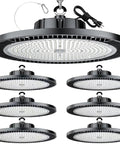 Six Pack 200W LED High Bay Light That Puts Out 30,000 Lumens 5000K For Warehouse Workshop Gym Garage US Plug FCC Certified Energy Saving Super Bright High Bay Lighting 100 To 277V