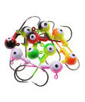 Top Shelf Ball Head Jig Heads Set With Razor Sharp High Carbon Steel Hooks For Freshwater Saltwater Fishing 1 32oz To 1 2oz Assorted Two Tone 50 Piece Pack Strike Hard Catcher colorful jigs with double eyes