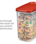 Premium Modular Food Lids For Airtight See-Through Storage Containers with red lid holding cookies