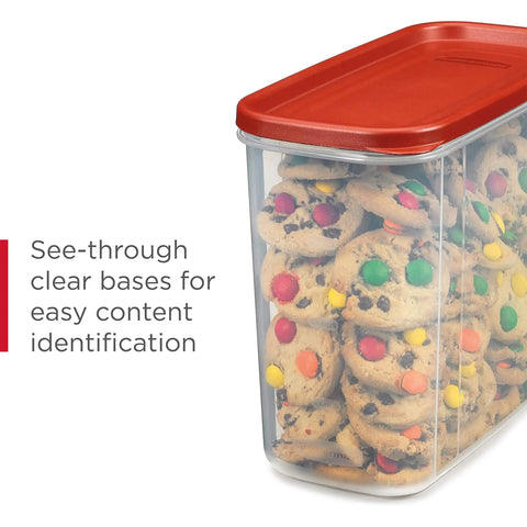 Premium Modular Food Lids For Airtight See-Through Storage Containers with red lid holding cookies